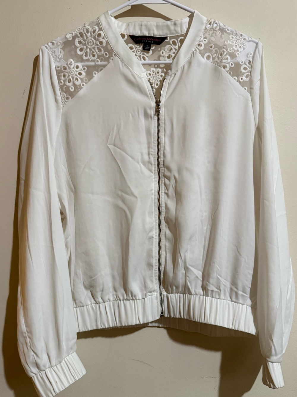 Catherine Malandrino White Eyelet Shoulder Bomber Jacket